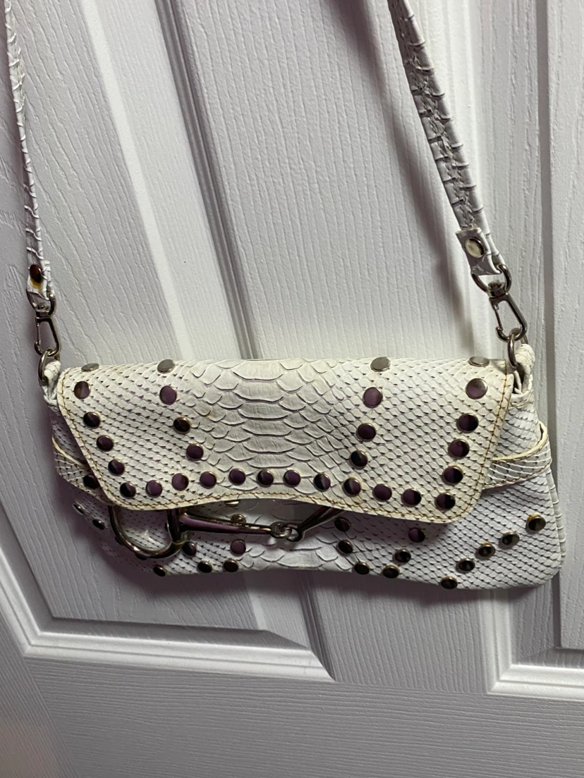 White Studded Snakeskin Pattern Crossbody Bag - photo 2