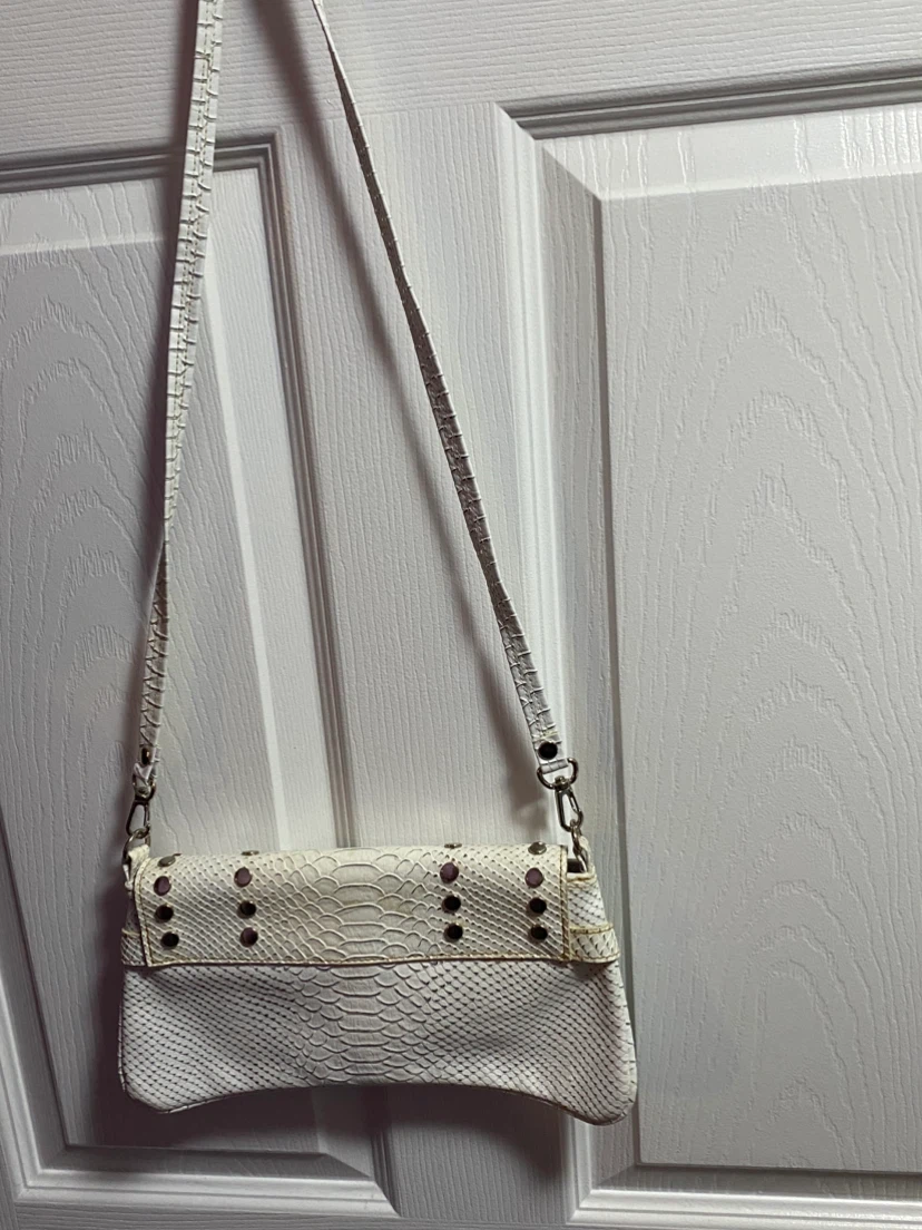 White Studded Snakeskin Pattern Crossbody Bag - photo 3