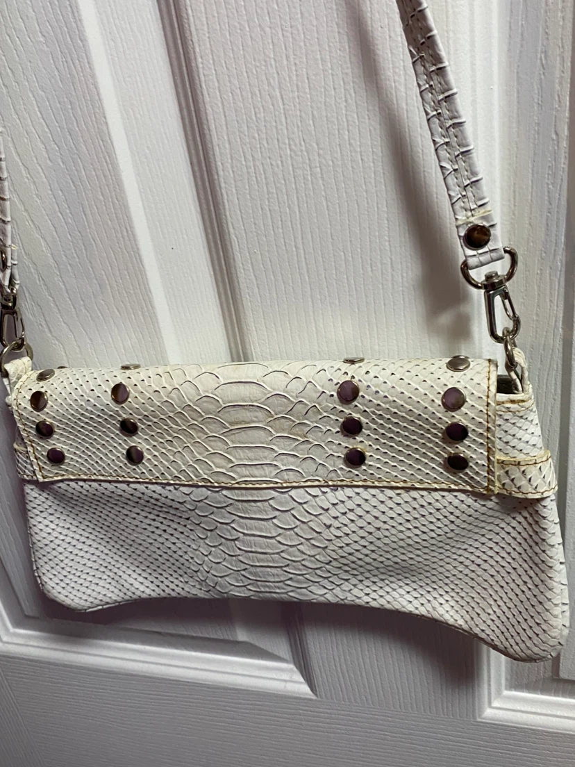 White Studded Snakeskin Pattern Crossbody Bag - photo 4