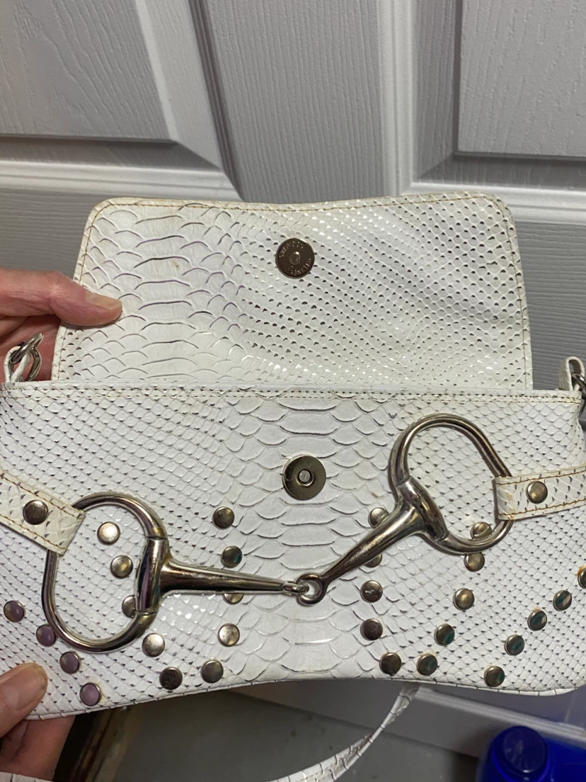 White Studded Snakeskin Pattern Crossbody Bag - photo 5