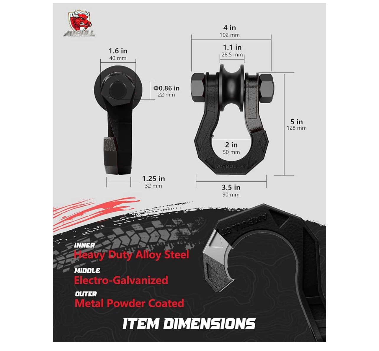 AMBULL 3/4" Heavy-Duty 8T D-Ring Shackles - photo 2