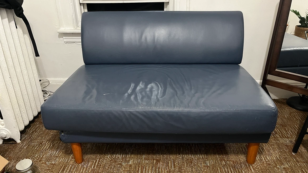 Blue Faux Leather Loveseat - photo 2