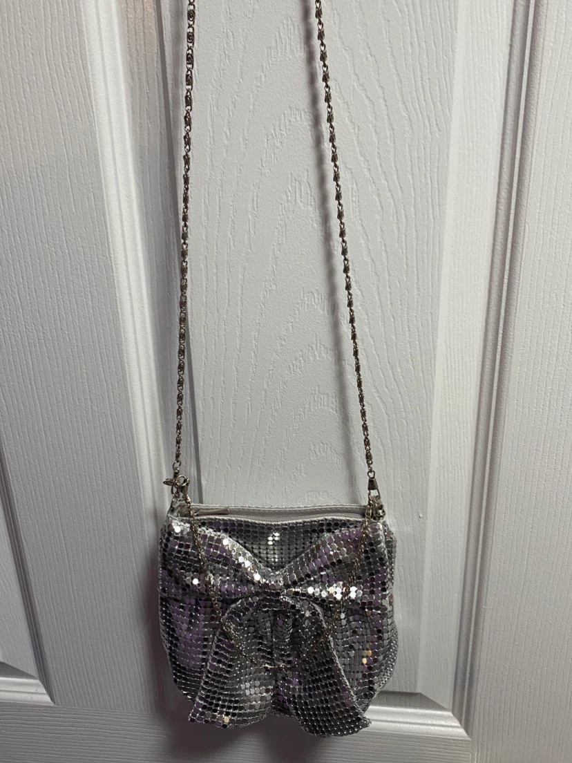 Silver sequin bow crossbody bag