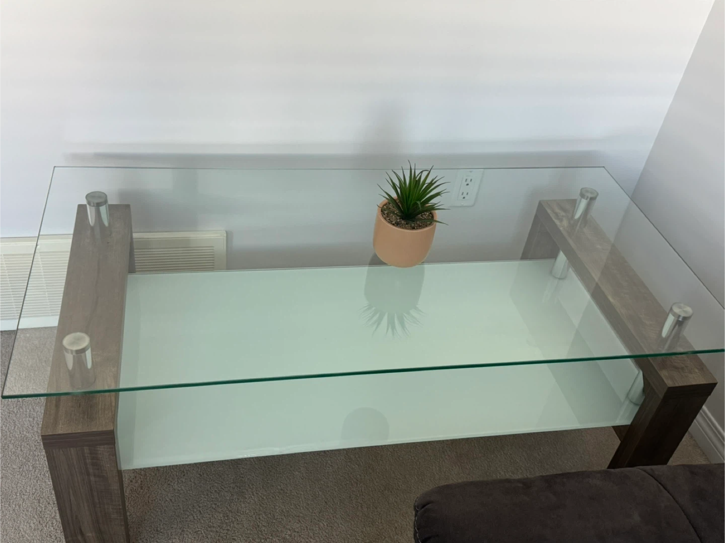 Glass Coffee Table with Wood Legs