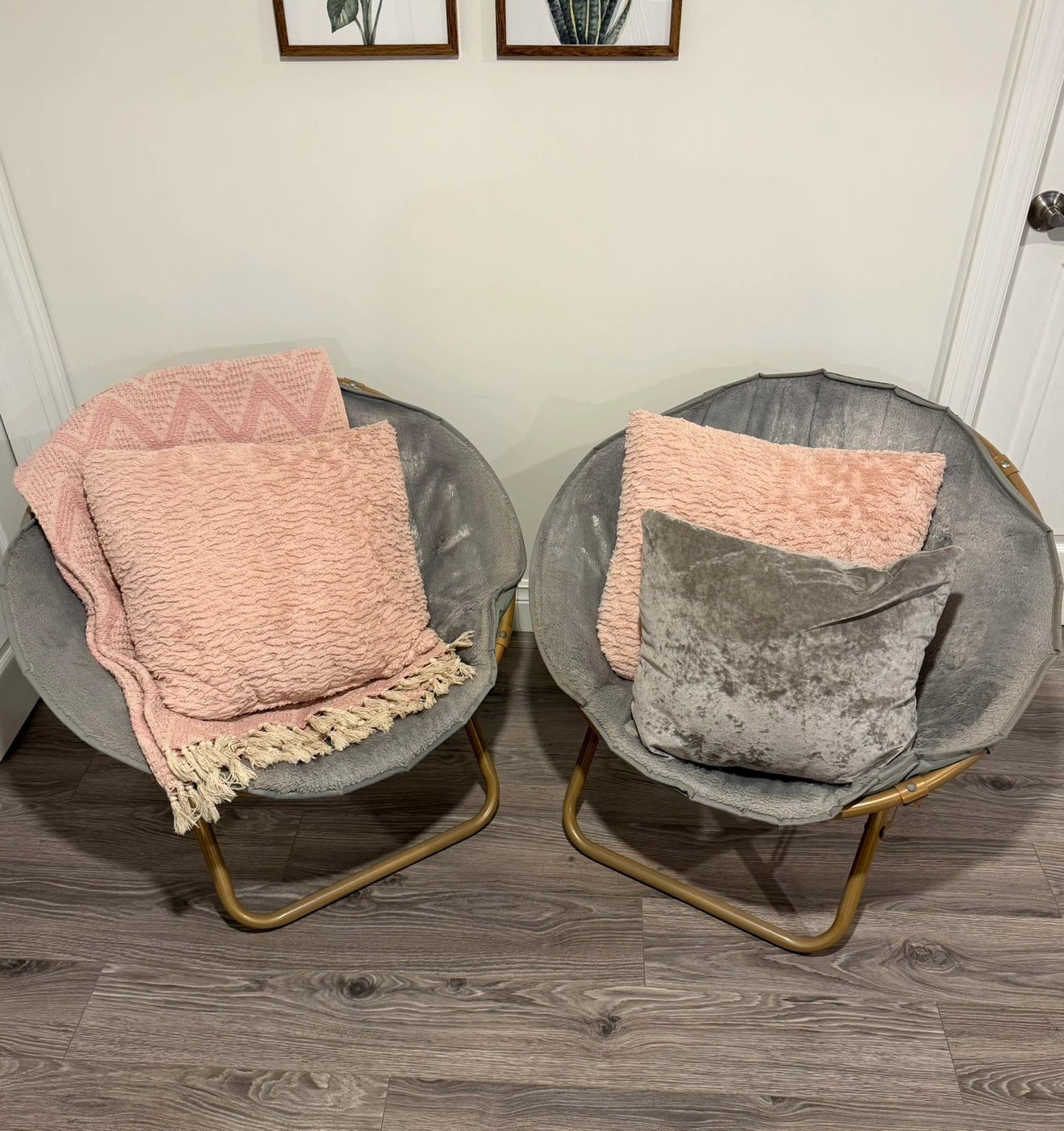 Set of 2 Grey Faux Fur Saucer Chairs