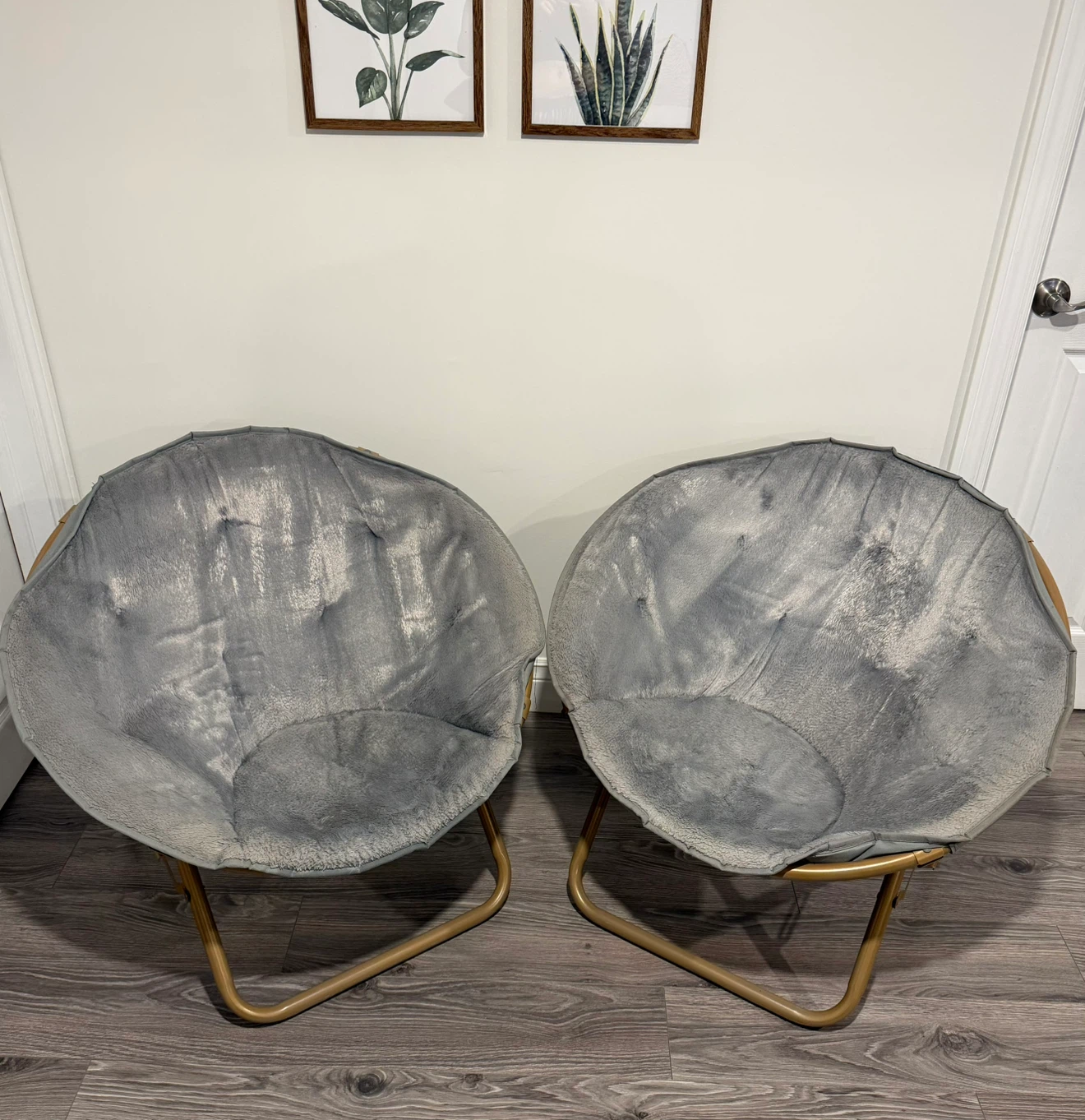 Set of 2 Grey Faux Fur Saucer Chairs - photo 3
