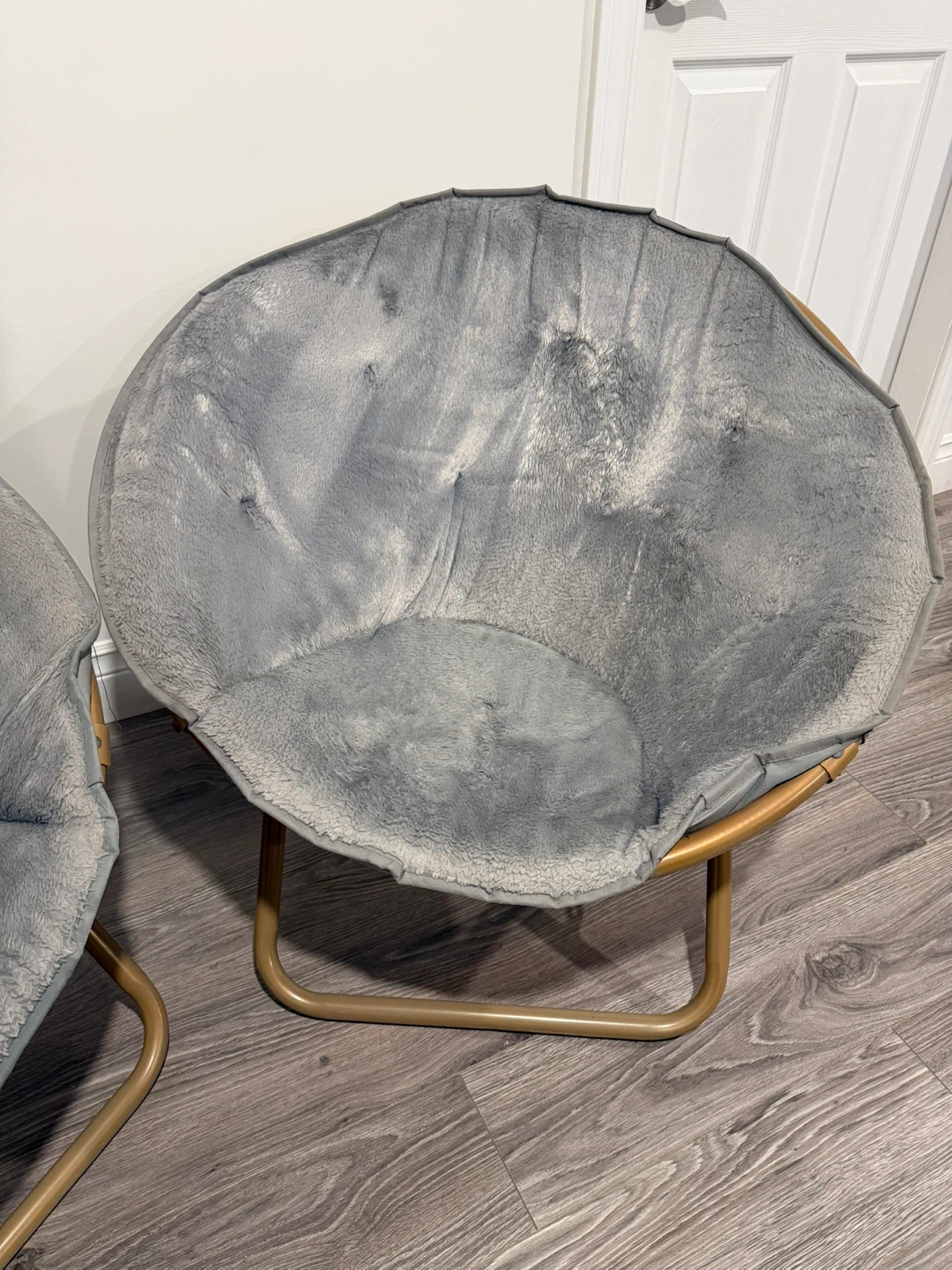 Set of 2 Grey Faux Fur Saucer Chairs - photo 5
