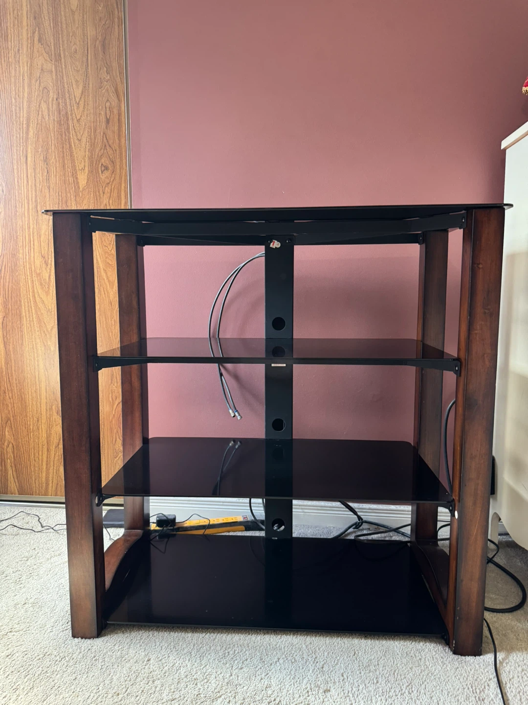 Glass and Wood Media Console Stand
