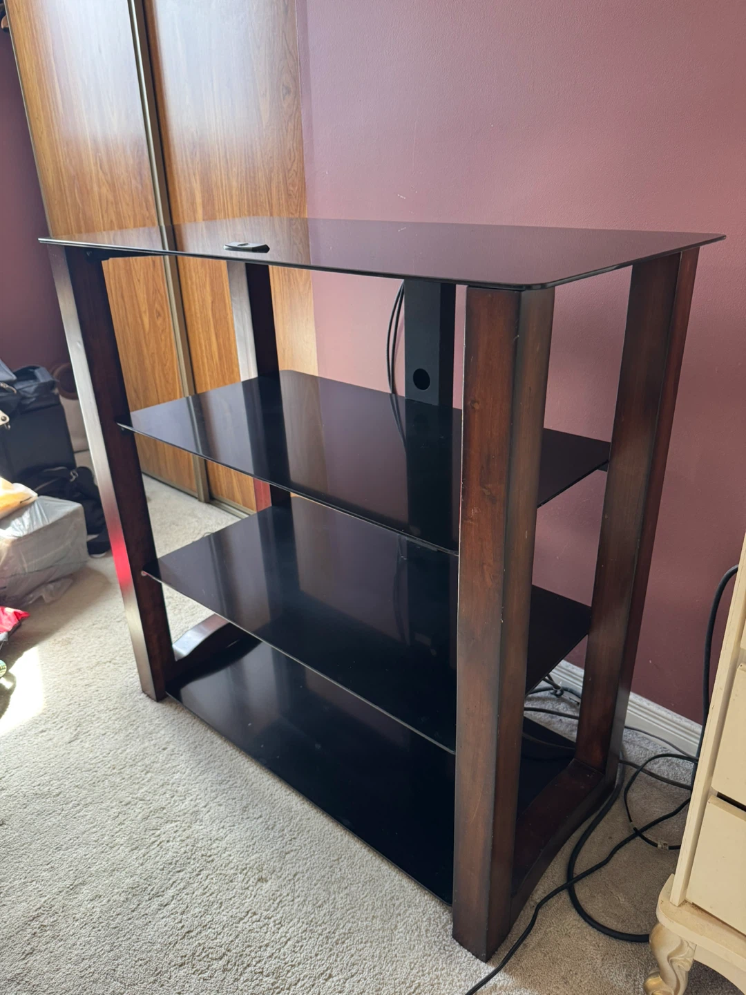 Glass and Wood Media Console Stand - photo 3