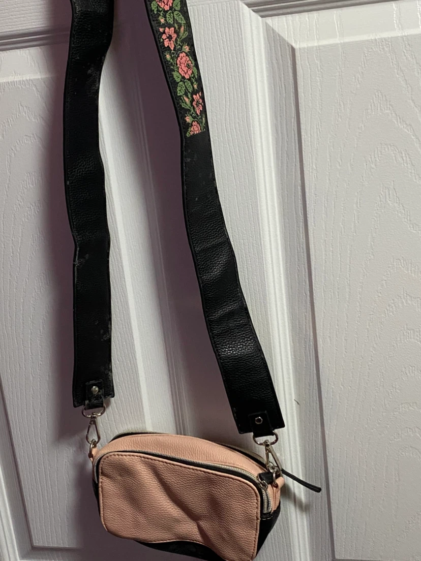 Pink and Black Crossbody Bag with Floral Strap - photo 2