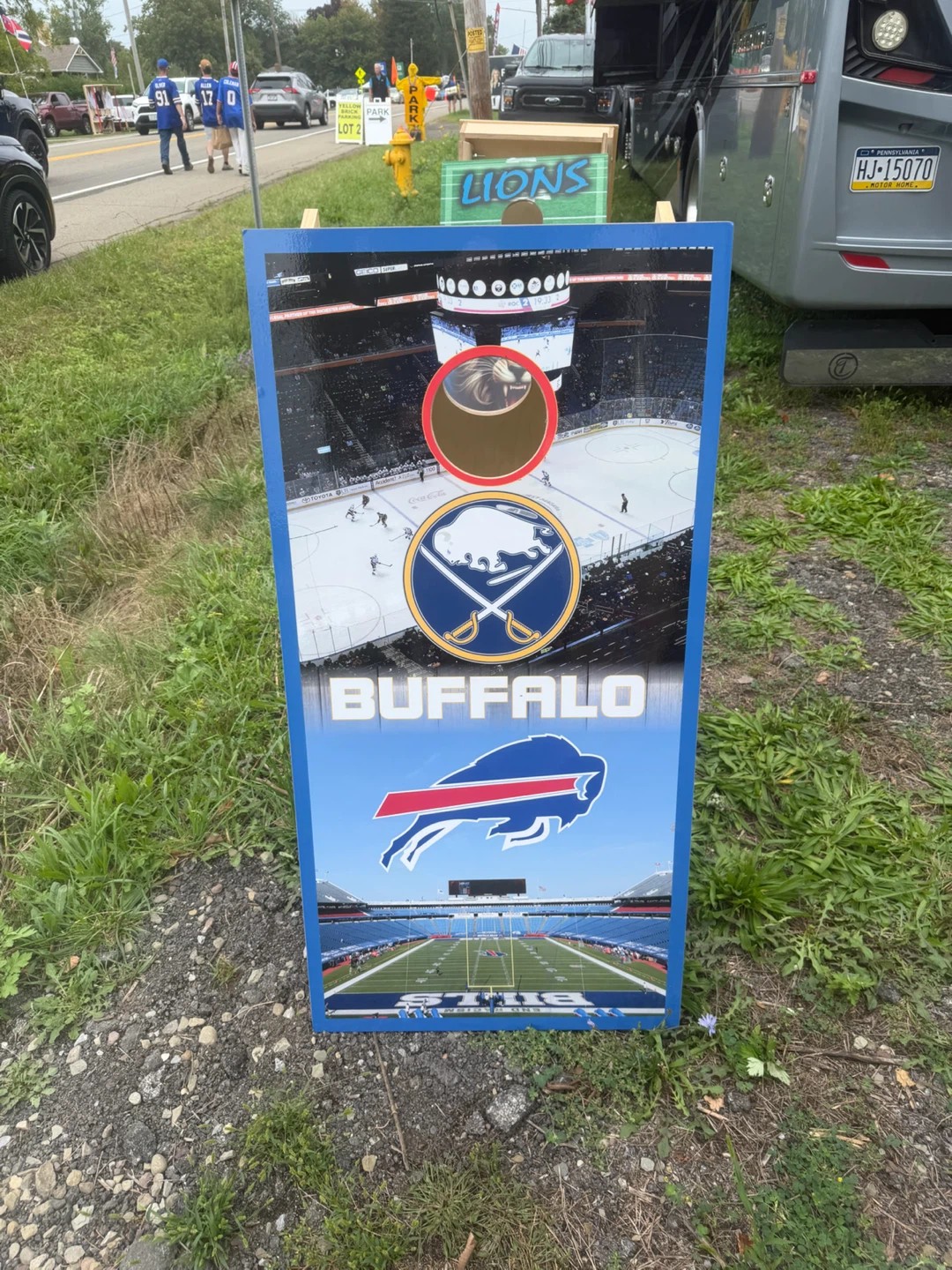 Buffalo Sabres and Bills Cornhole Board