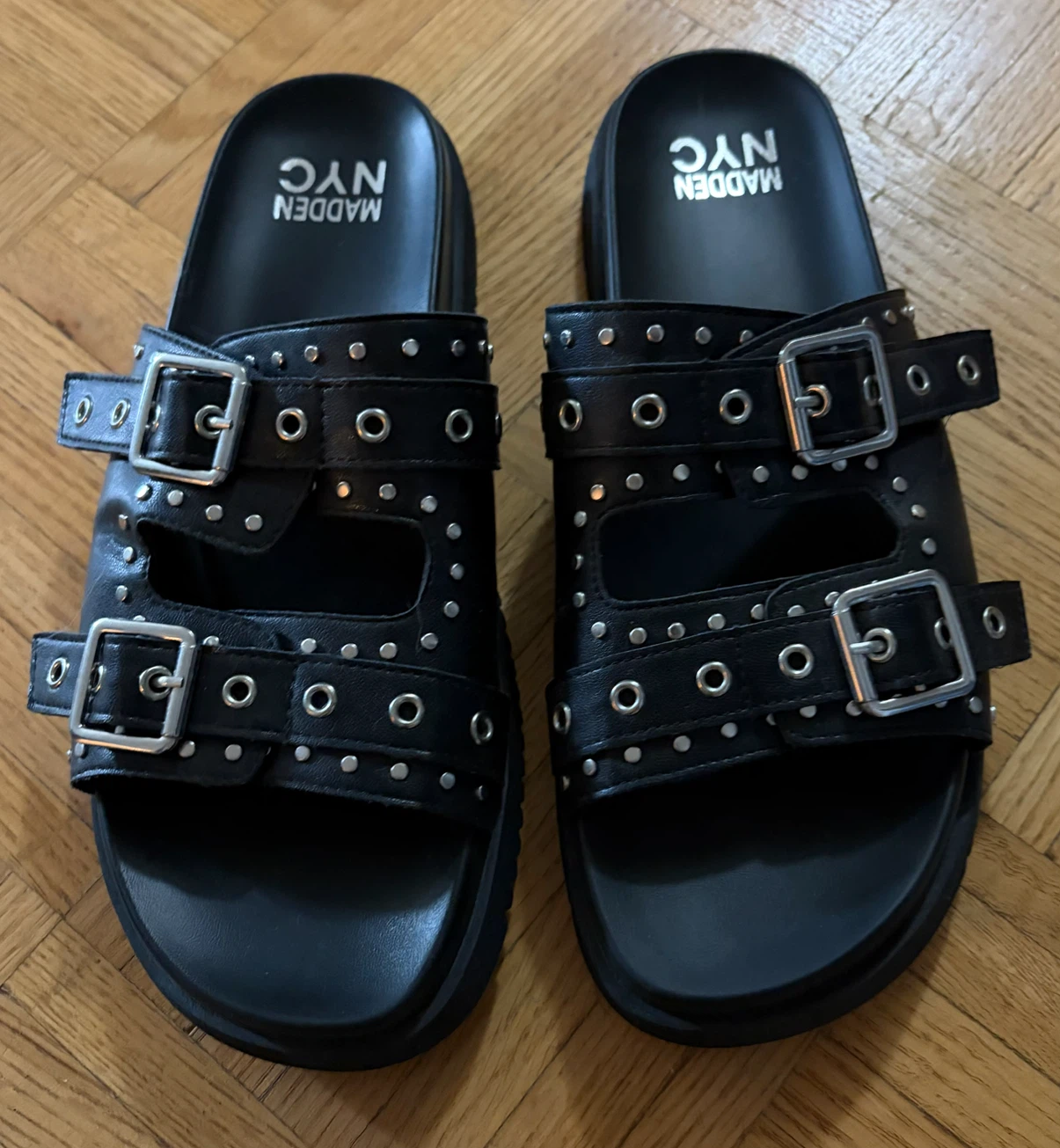 Madden NYC Black Studded Sandals
