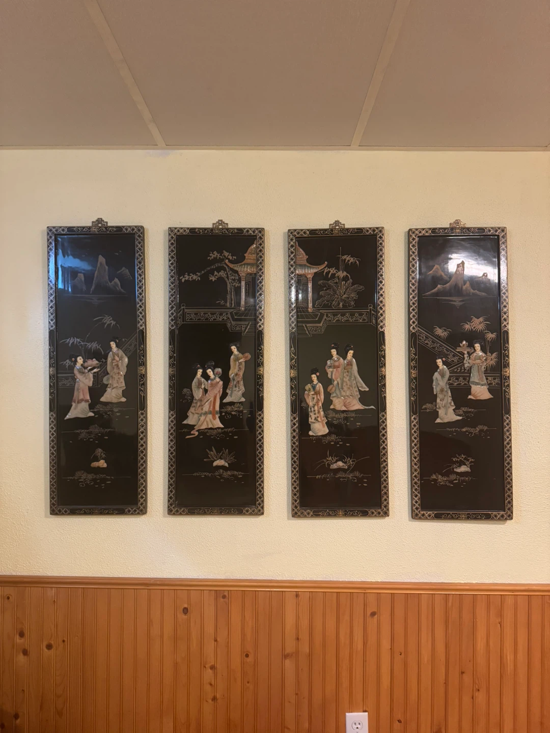 Set of 4 Vintage Lacquer Wall Panels