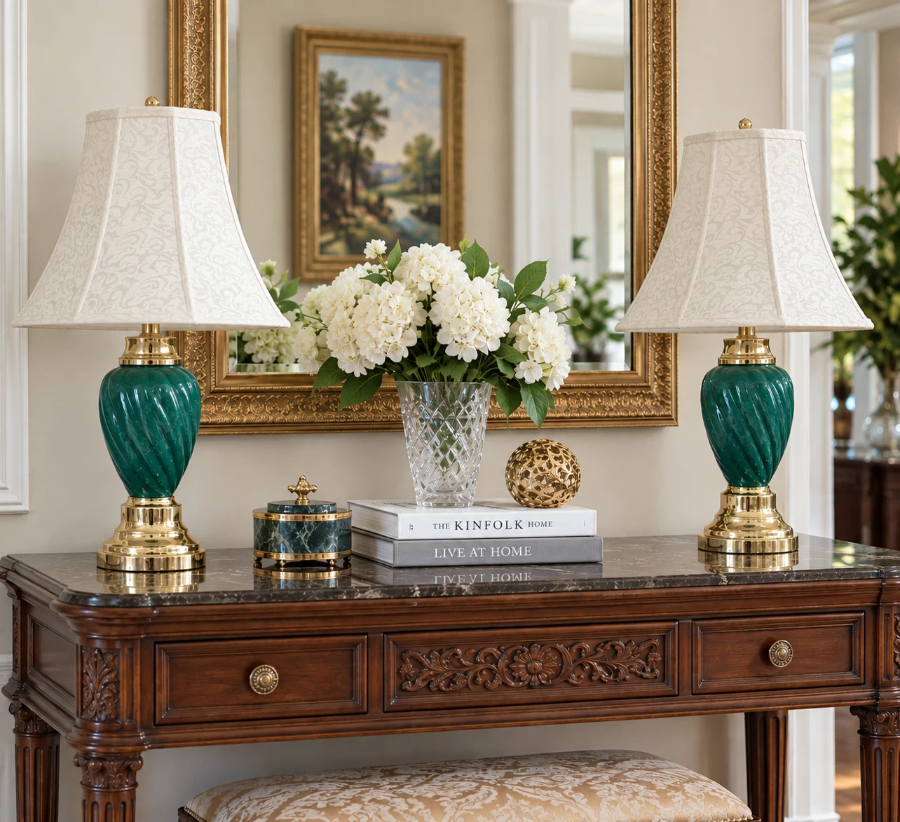 Set of Two Green Ceramic and Brass Table Lamps - photo 2