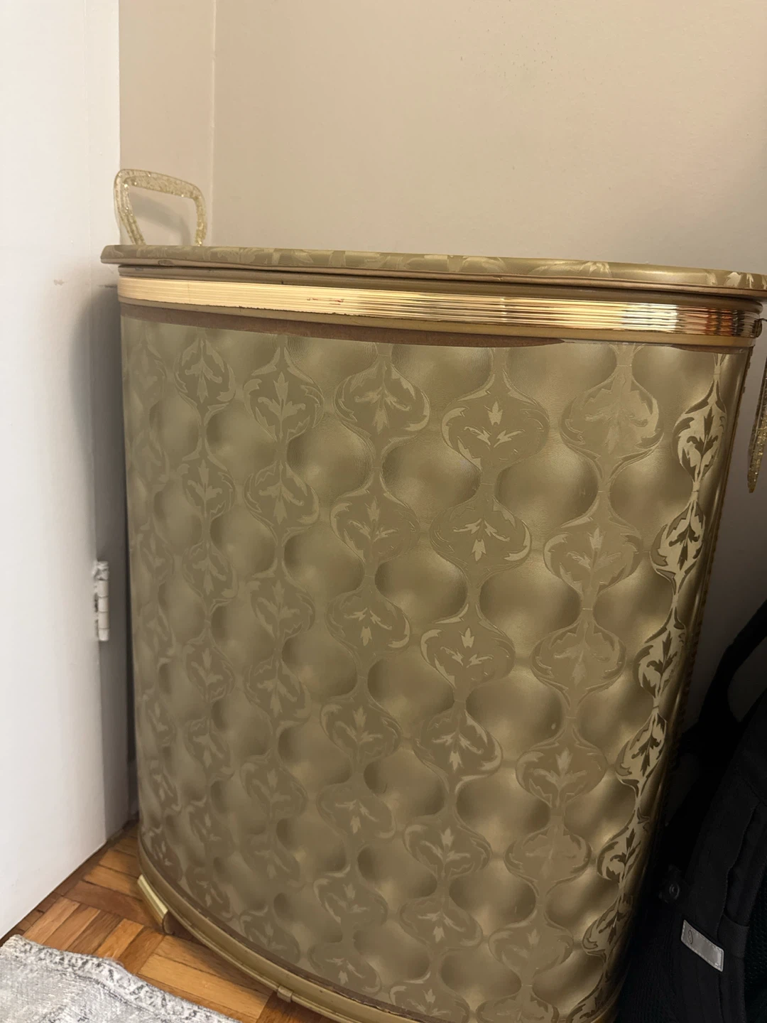 Vintage Pearl-Wick Gold Laundry Hamper