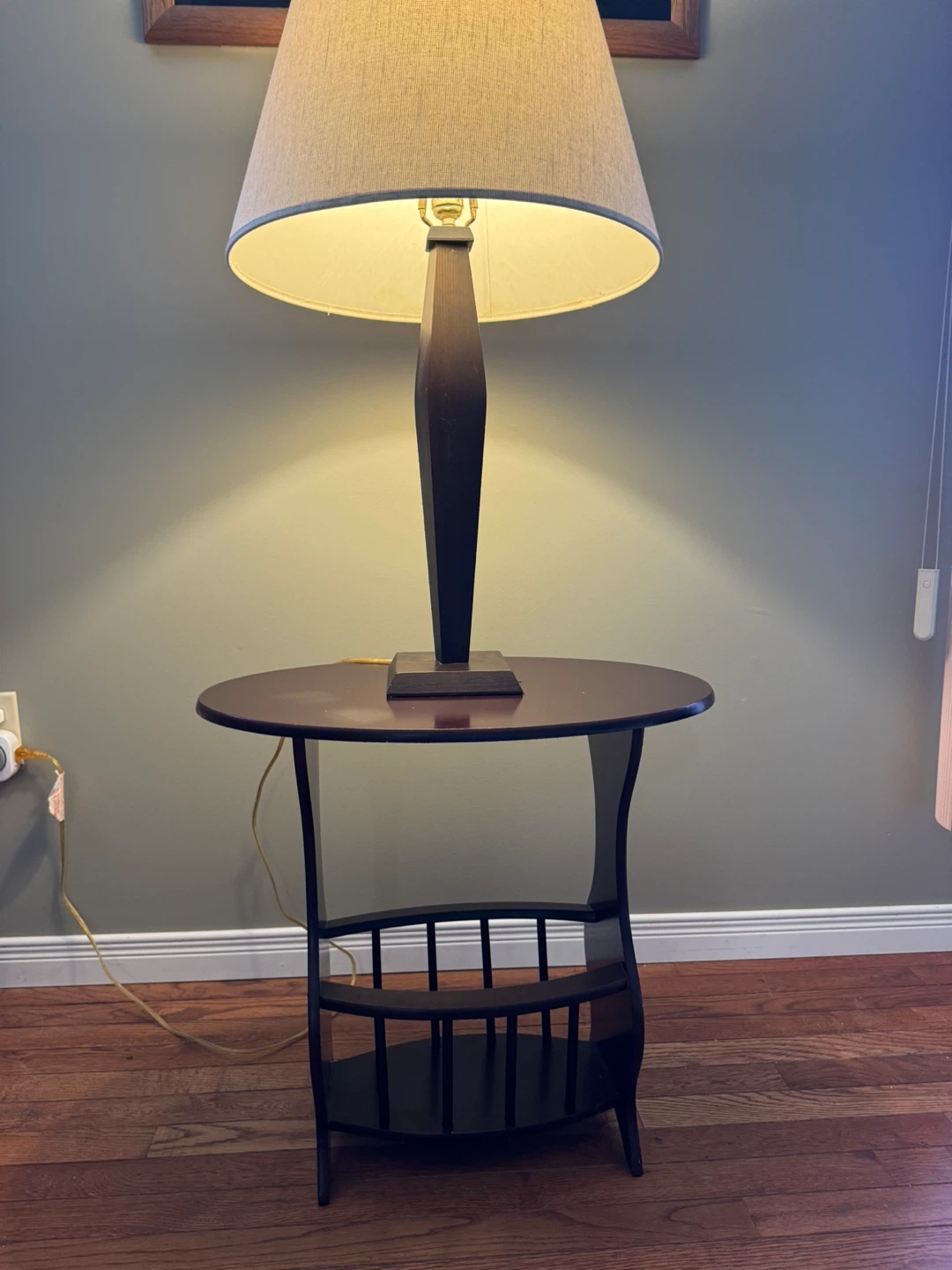Dark Wood Accent Table with Integrated Lamp