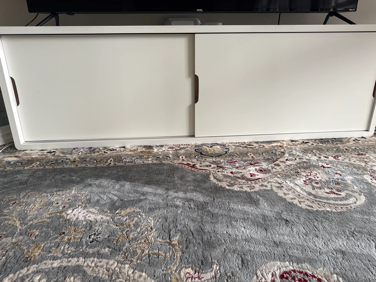 White Media Console with Sliding Doors