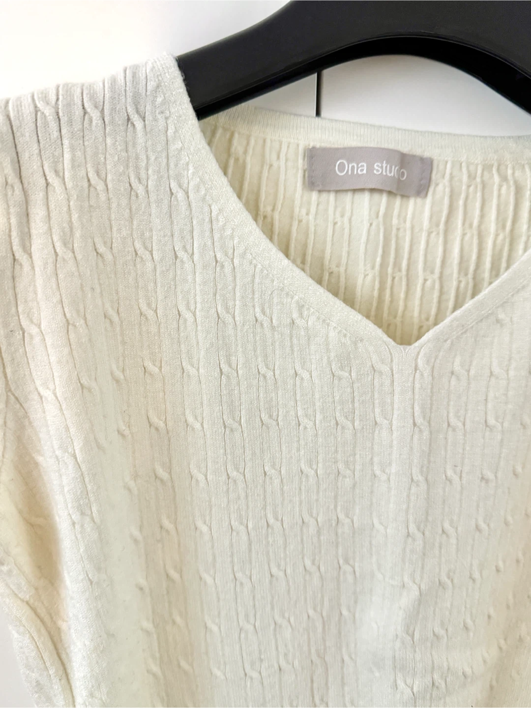 Ivory Cable Knit V-Neck Top - photo 2