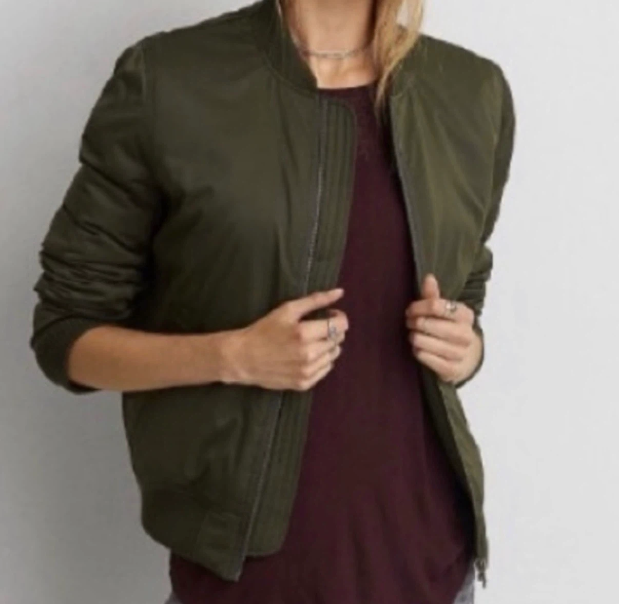 American Eagle Outfitters Olive Green Bomber Jacket - Size XS/TP