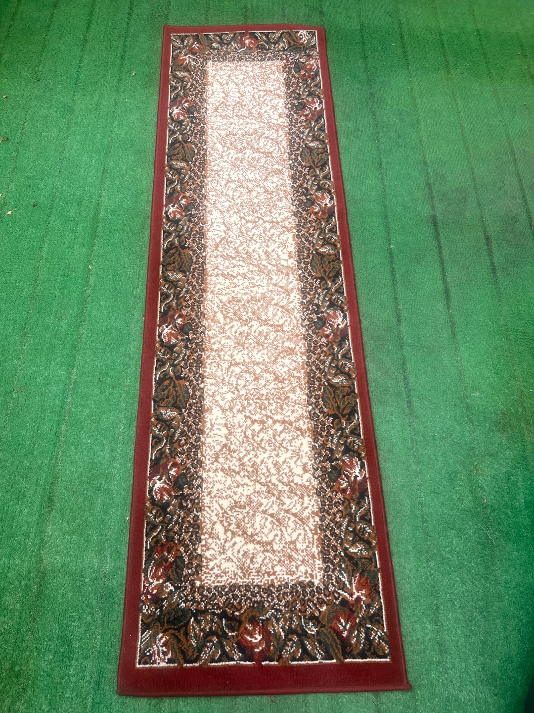 Red and Beige Floral Hallway Runner Rug