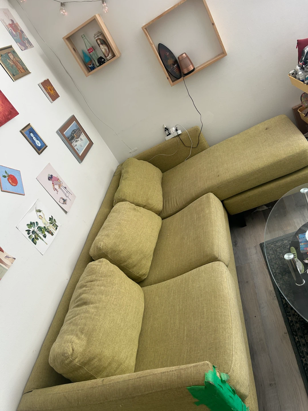 Green sectional sofa with chaise