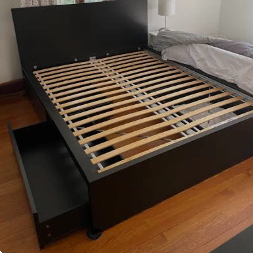 Black Bed Frame with Storage and Two Nightstands - photo 2
