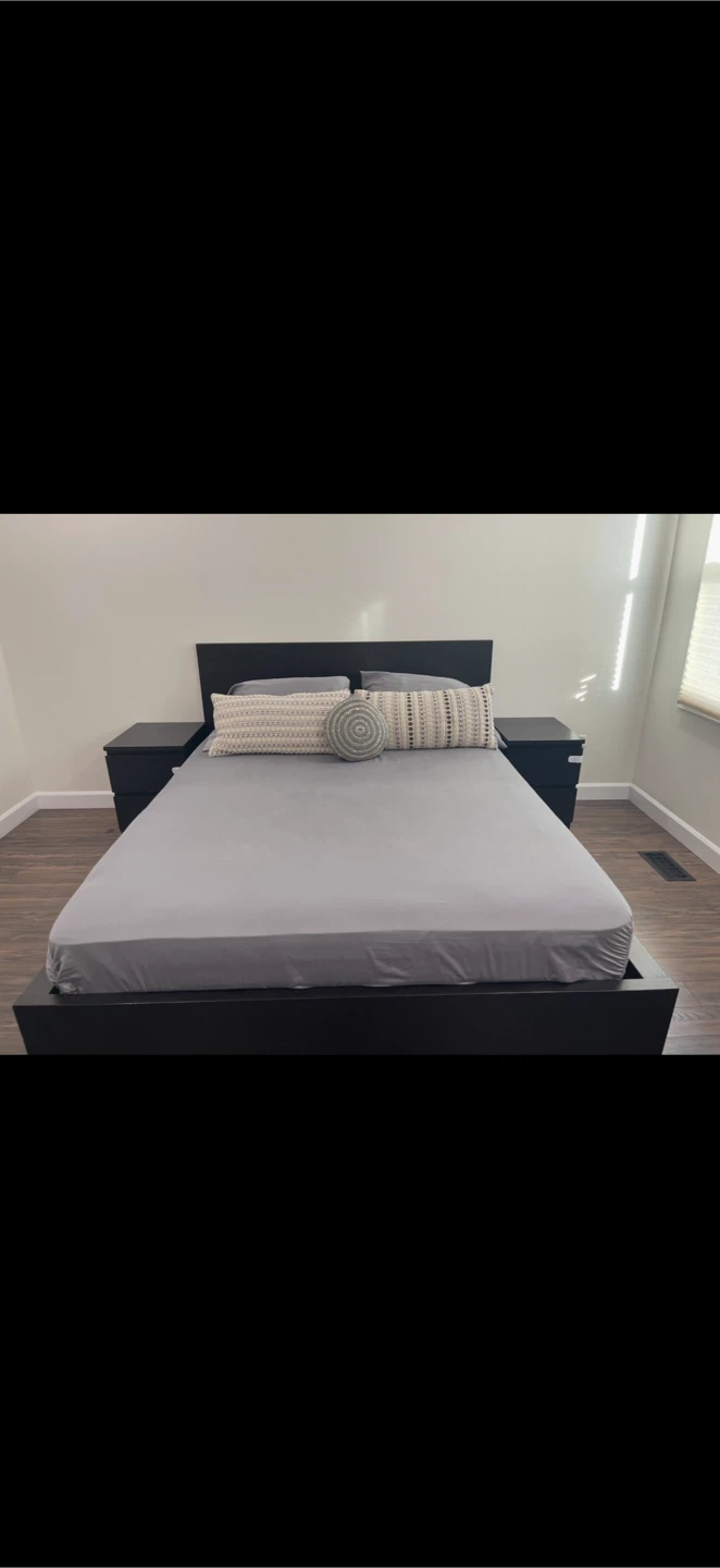 Black Bed Frame with Storage and Two Nightstands - photo 3