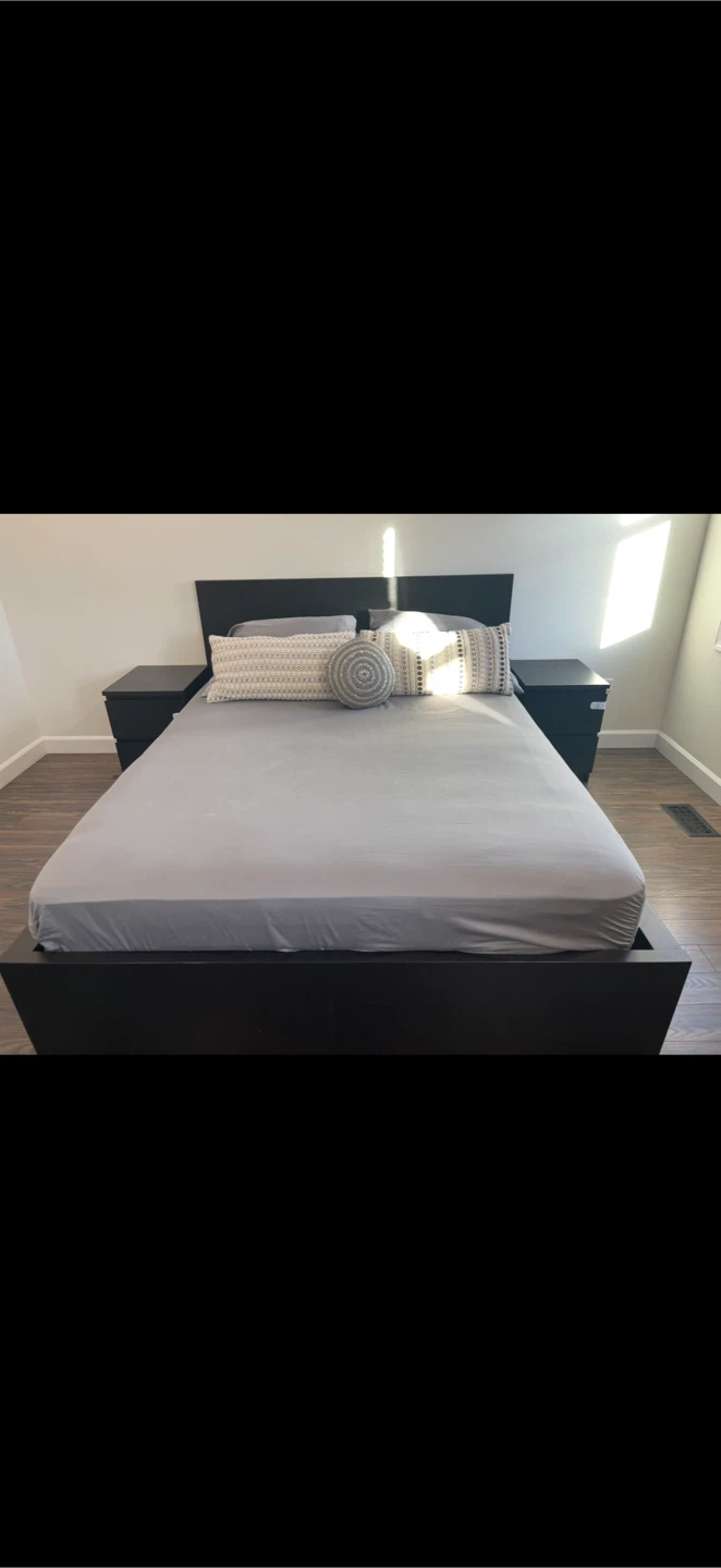 Black Bed Frame with Storage and Two Nightstands - photo 4