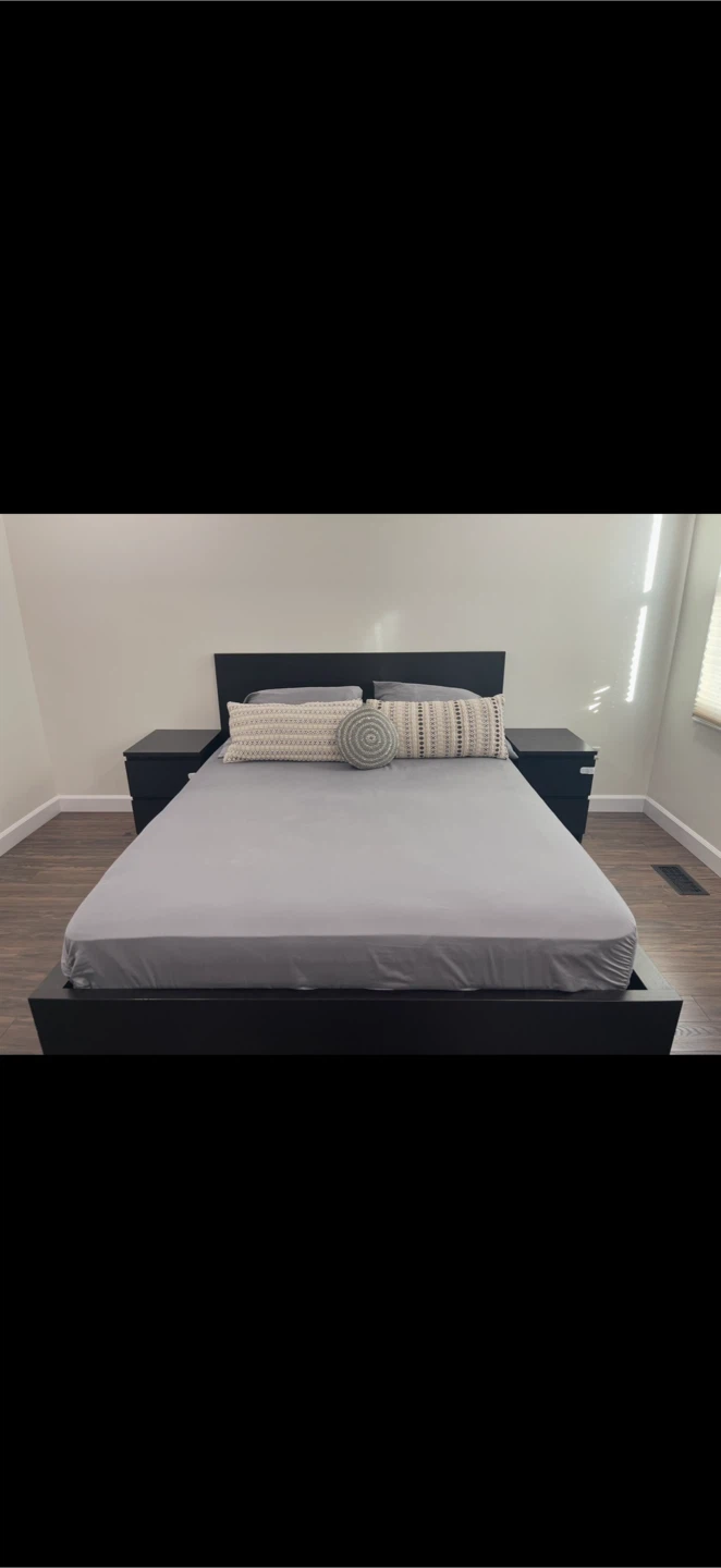 Black Bed Frame with Storage and Two Nightstands - photo 5