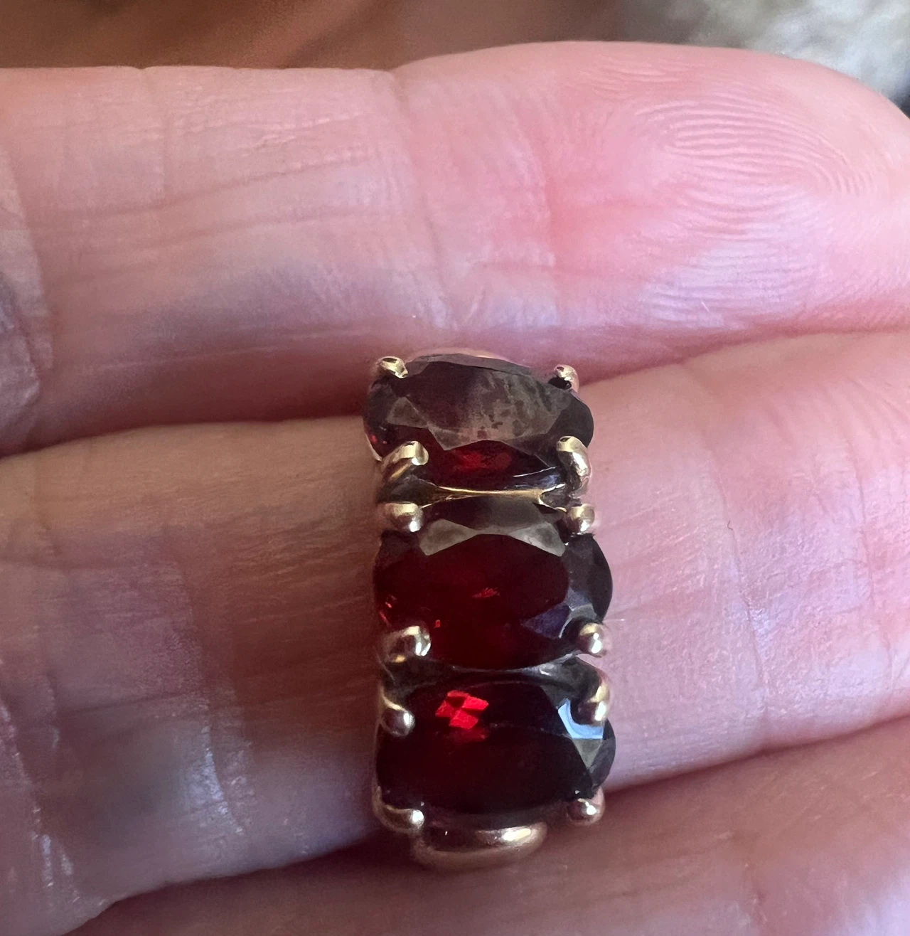 10 k Three-Stone Garnet Gold Ring