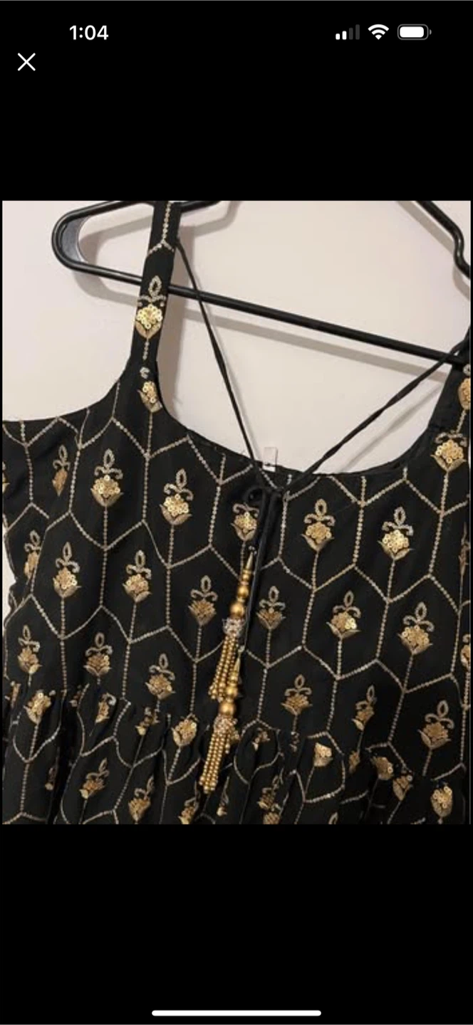 Black and gold embroidered sleeveless dress - photo 3