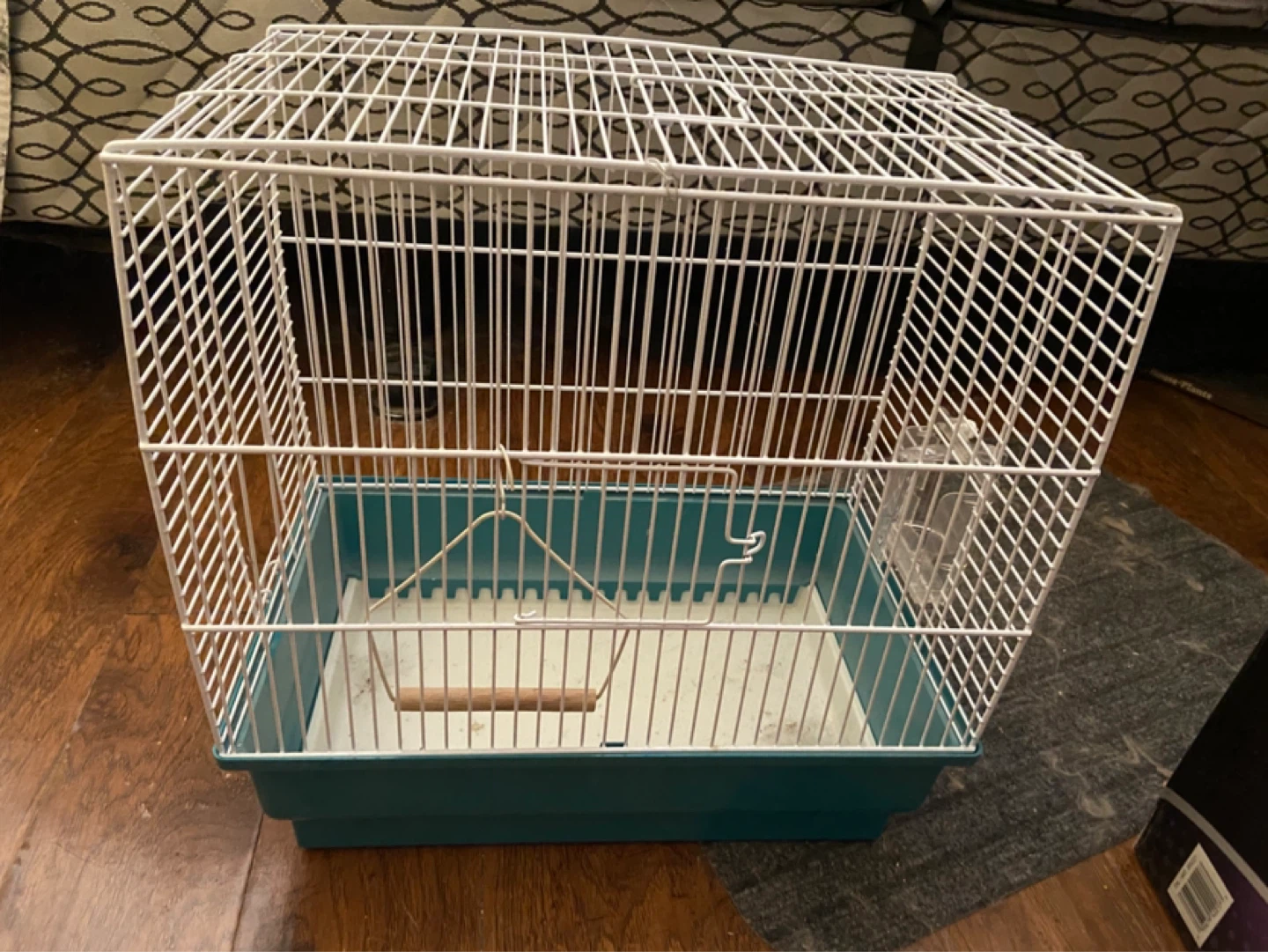 White Wire Bird Cage with Teal Base