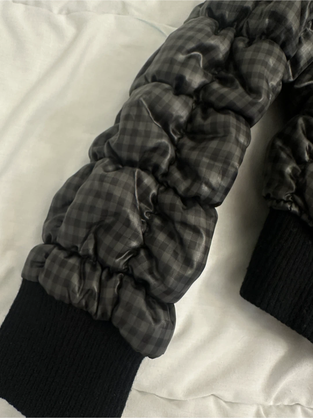 Dark green gingham puffer short jacket - photo 4
