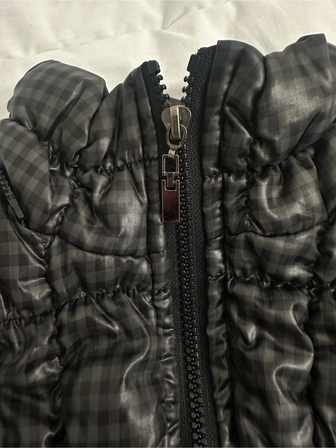Dark green gingham puffer short jacket - photo 5