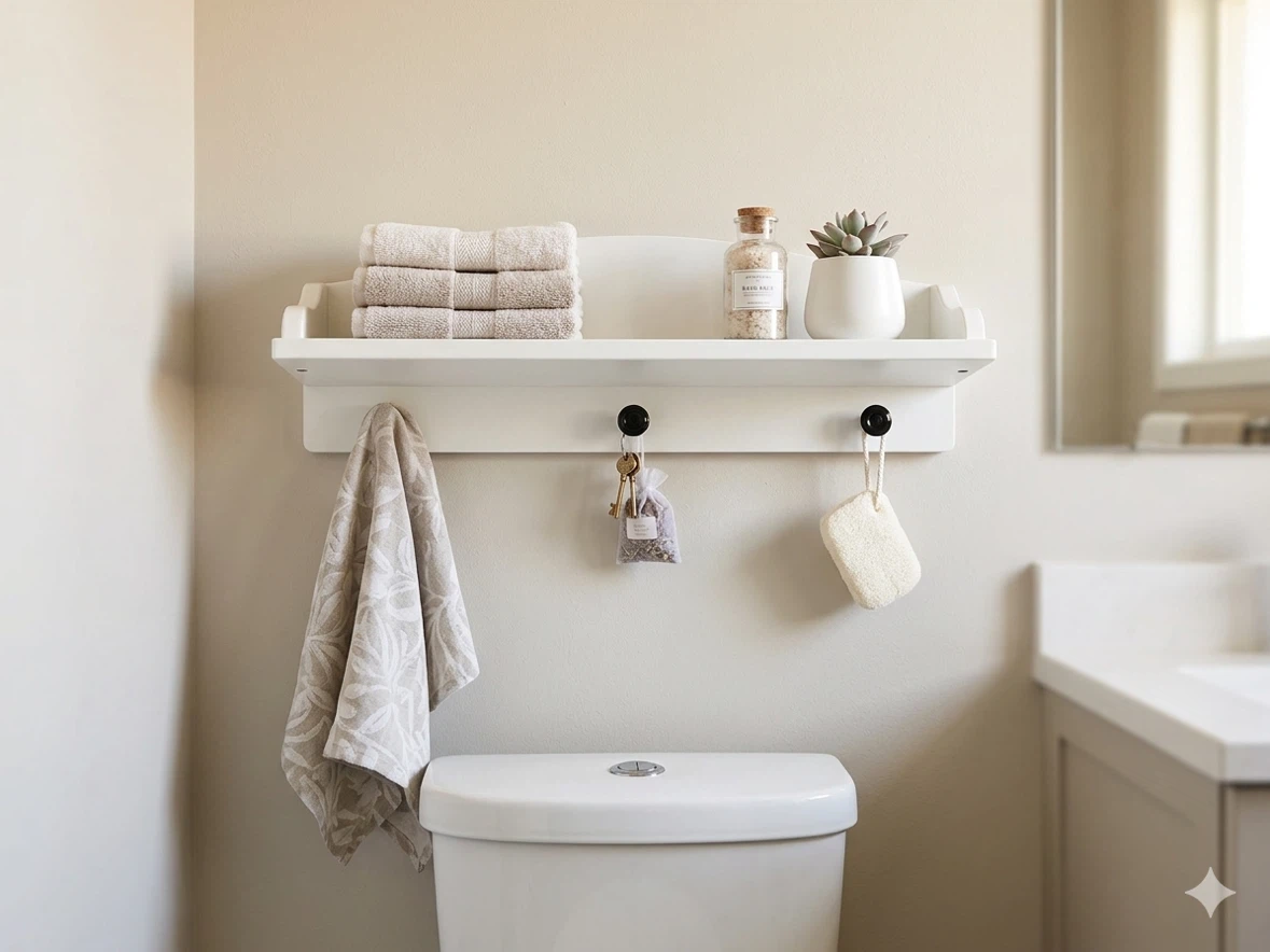 White Wall Shelf with Three Hooks - photo 2
