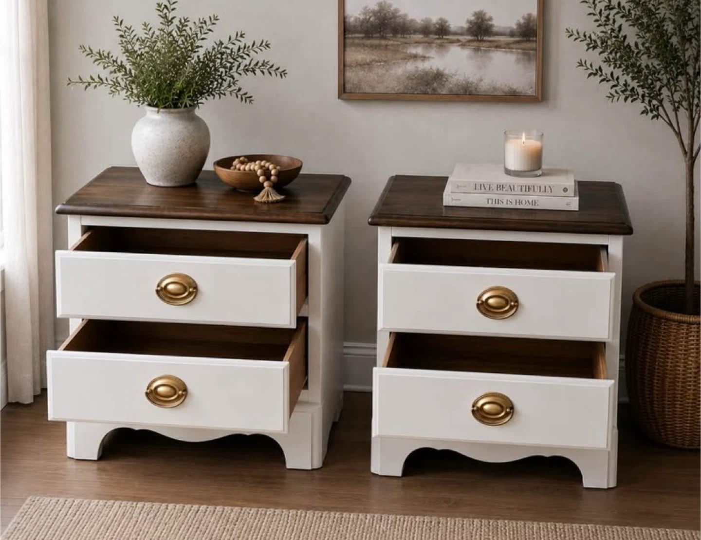 Pair of Solid Wood Nightstands | Matching Bedside Tables - photo 2