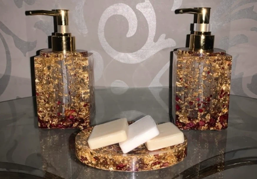 Costume resin Gold Flake Resin Bathroom Accessory Set