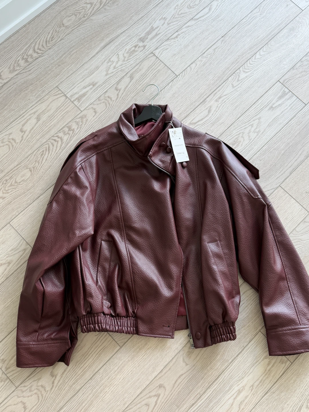Burgundy Faux Leather Bomber Jacket - photo 2