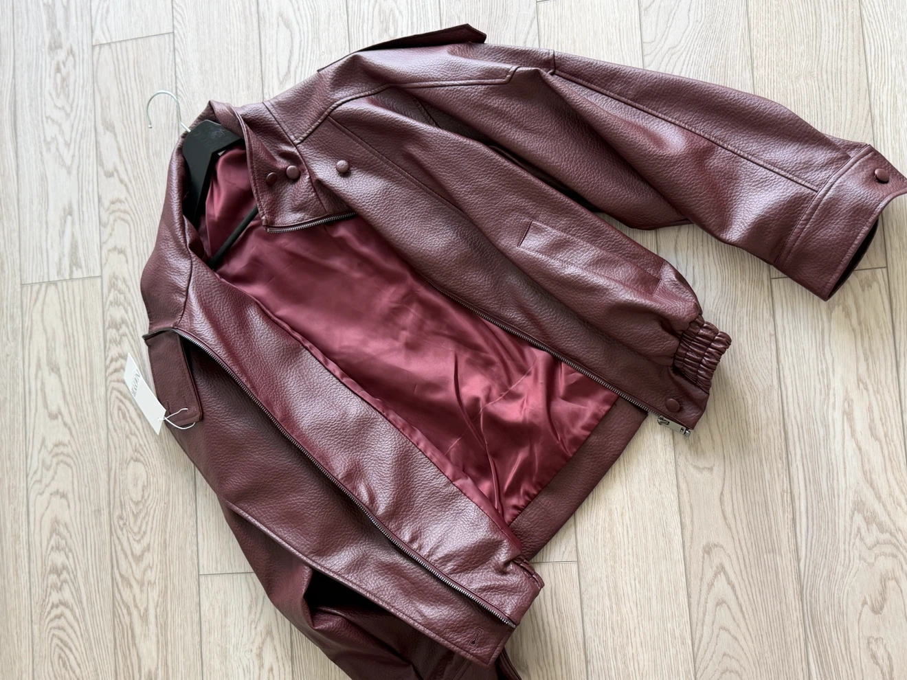 Burgundy Faux Leather Bomber Jacket - photo 3