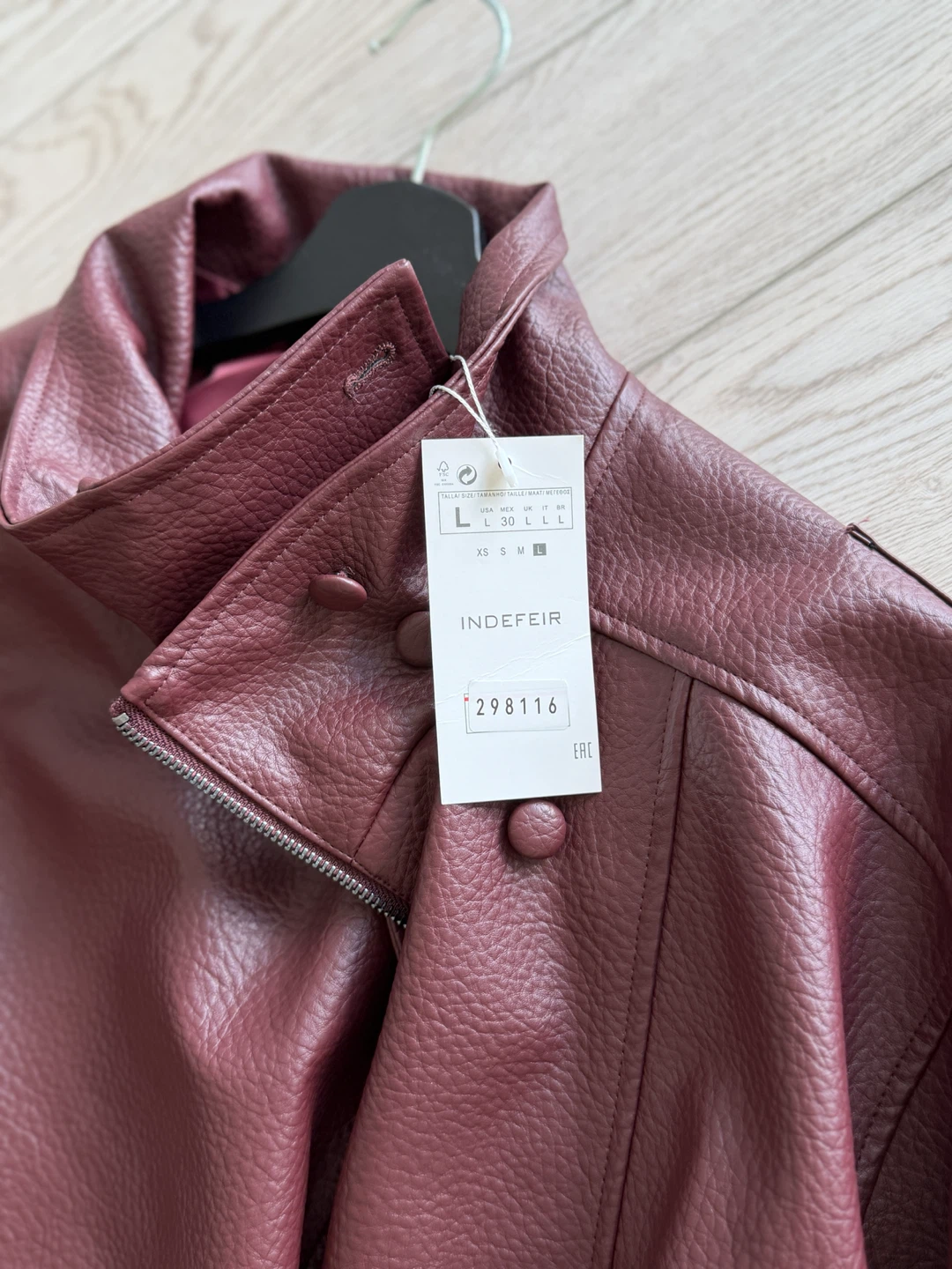 Burgundy Faux Leather Bomber Jacket - photo 4