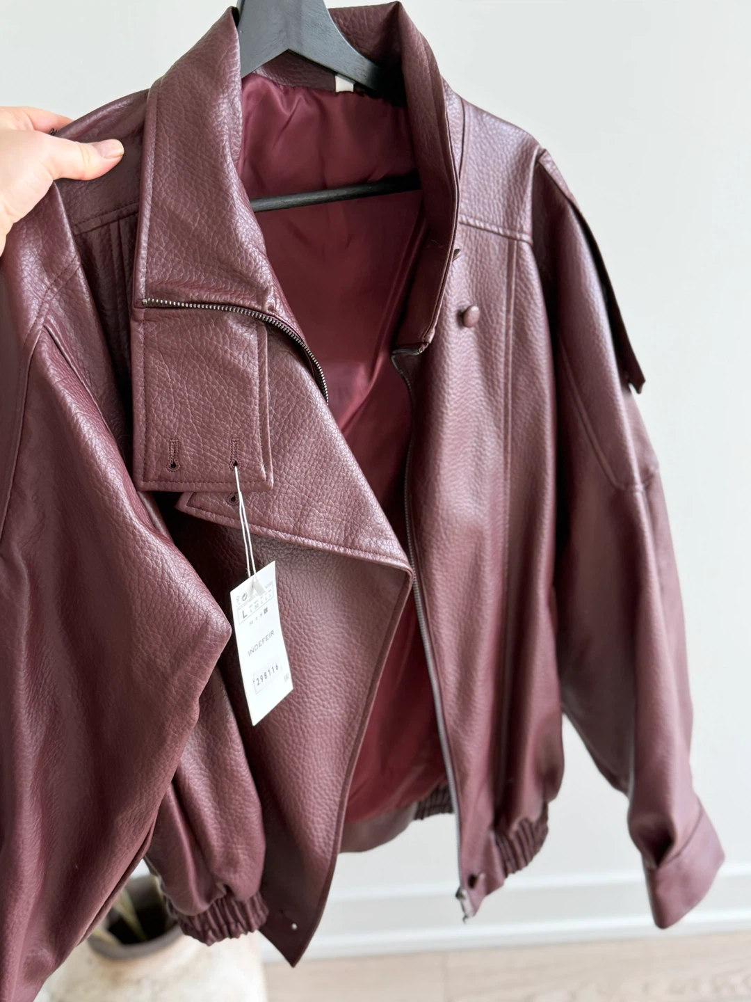 Burgundy Faux Leather Bomber Jacket - photo 5