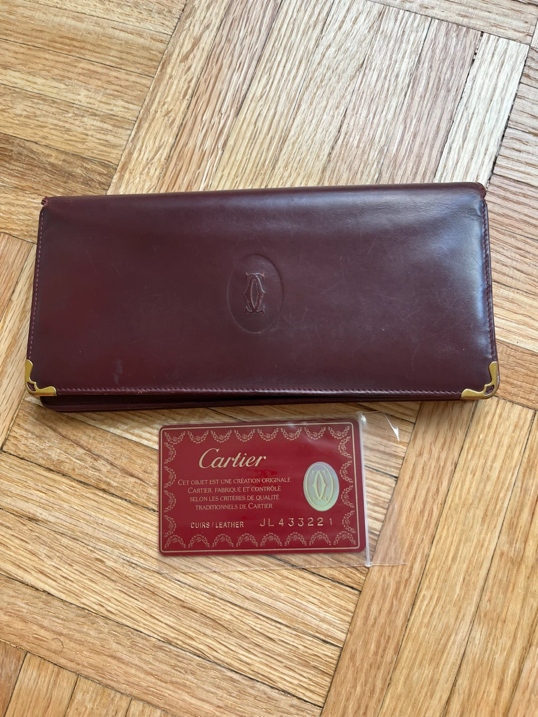 CARTIER Leather Bi-Fold Vintage Long Wallet Bordeaux Burgundy - photo 2
