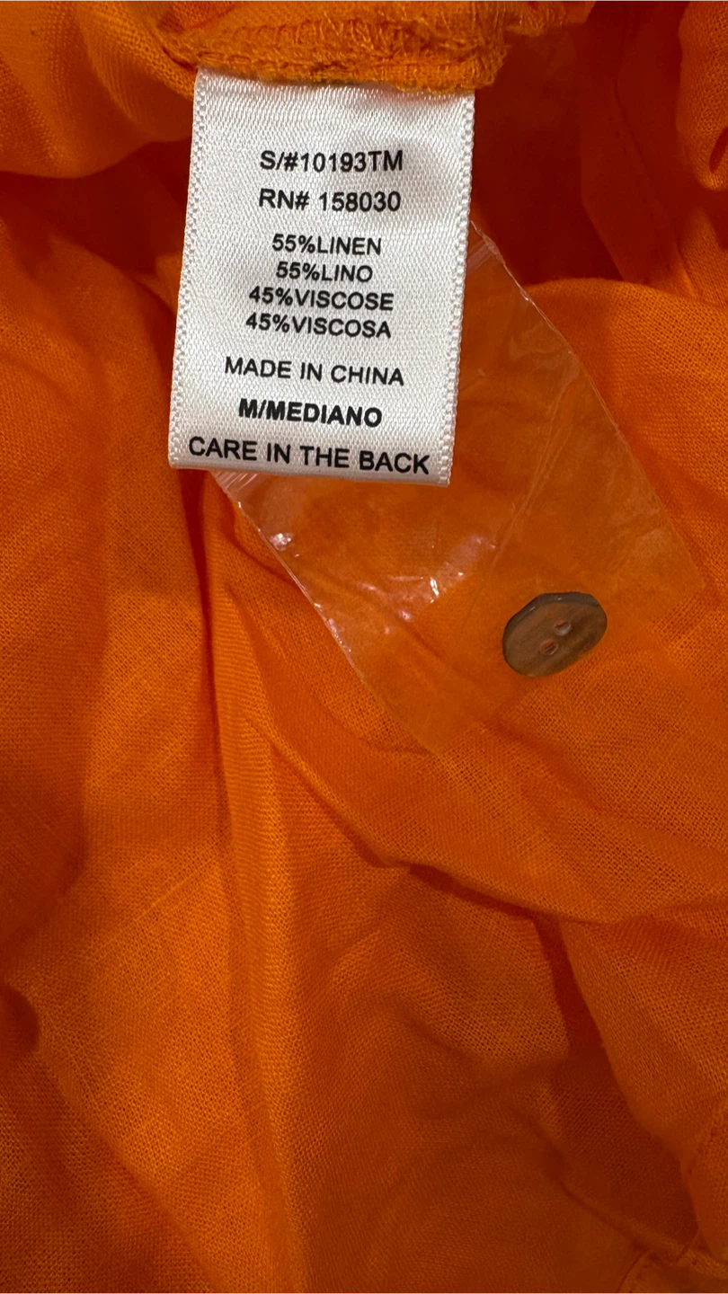 Bright Orange Linen-Blend Button-Down Shirt - photo 2