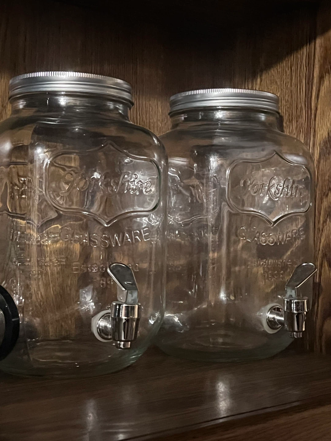 Two Yorkshire Glassware Beverage Dispensers