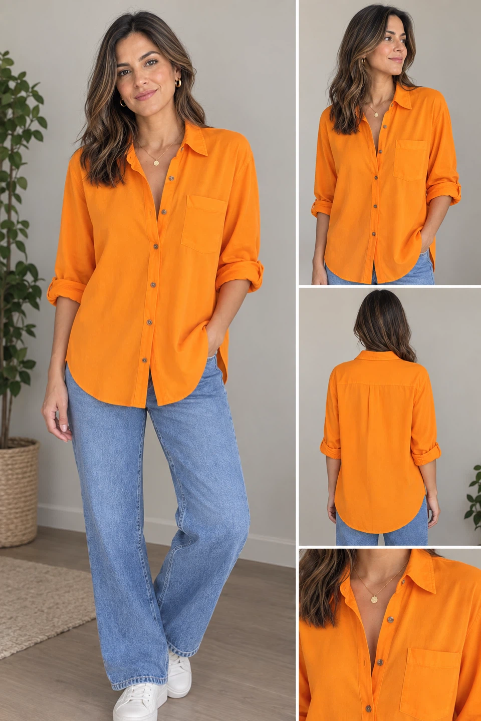Bright Orange Linen-Blend Button-Down Shirt - photo 3