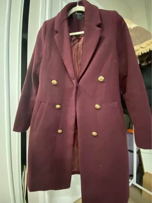 Boohoo Petite Burgundy Double-Breasted Coat