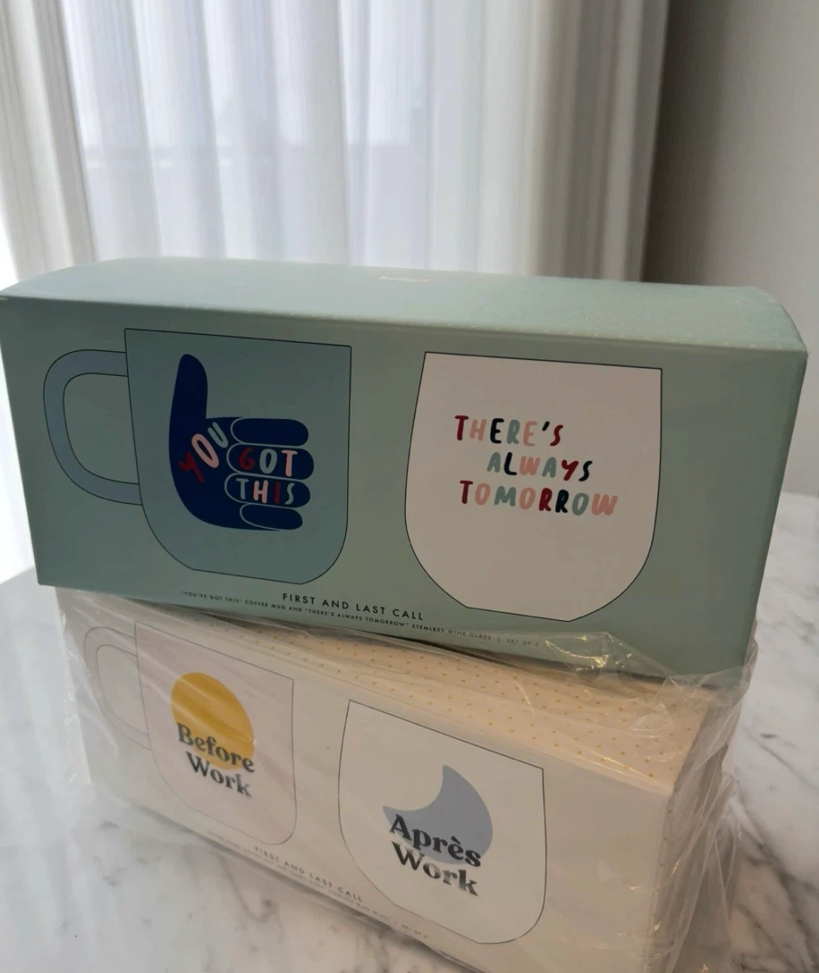 Indigo First and Last Call Mug and Wine Glass Set