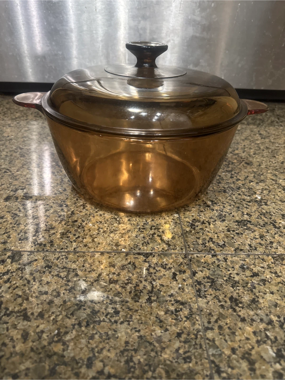 Vintage Corning Visions Amber casserole dish with lid