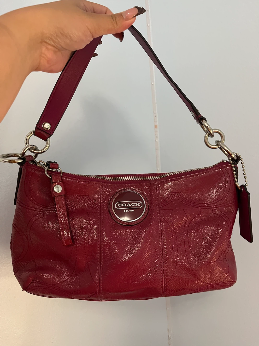 Pink patent leather coach purse