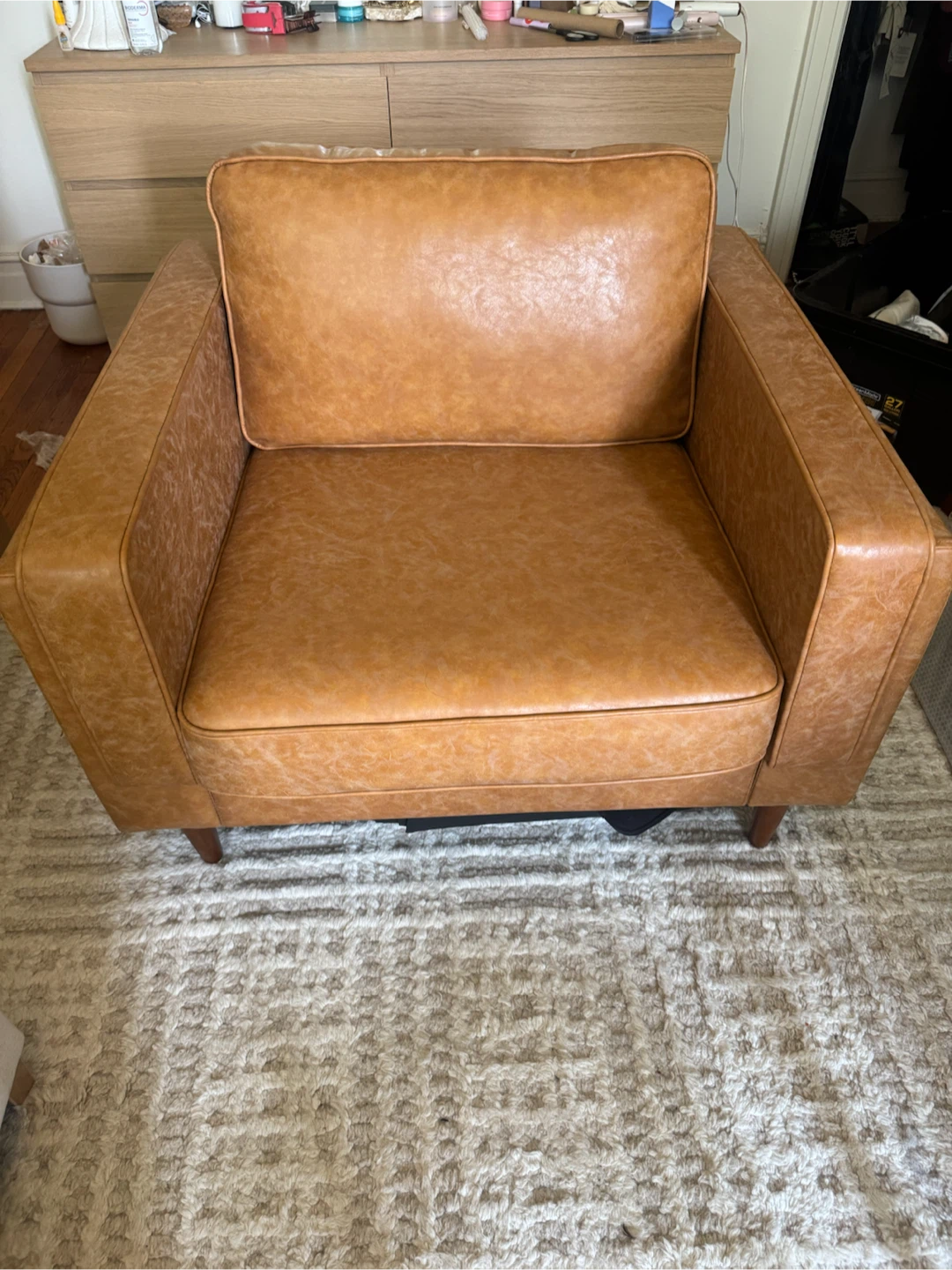 Mid-Century Modern Brown Faux Leather Armchair